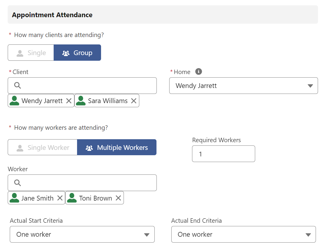 Appointment attendance section