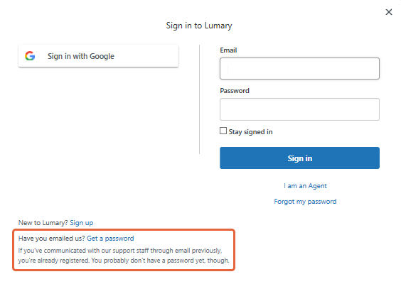 Sign in to Lumary panel