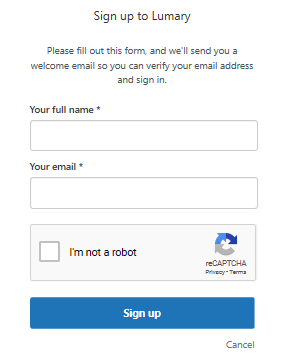Sign up to Lumary form
