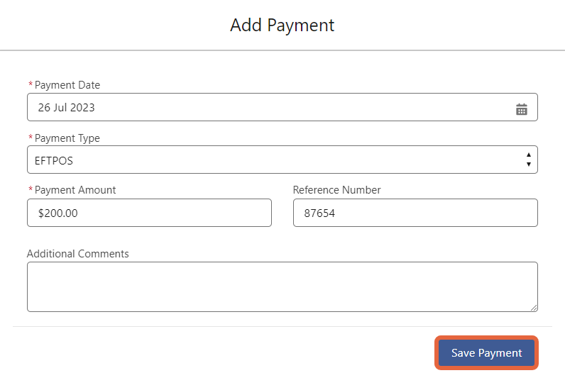 Add payment screen