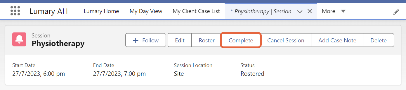 Session Complete button