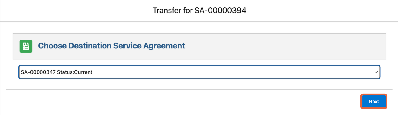 Transfer SD destination service agreement field