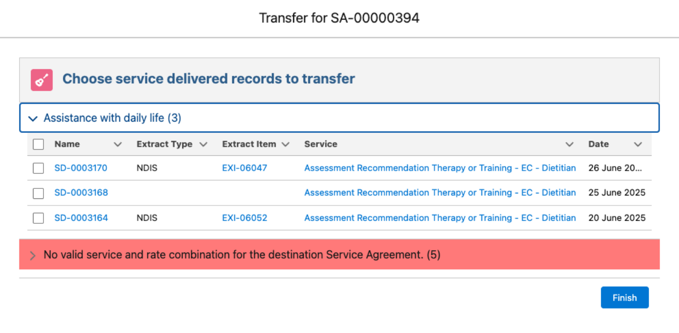 Transfer SD choose SD records transfer list